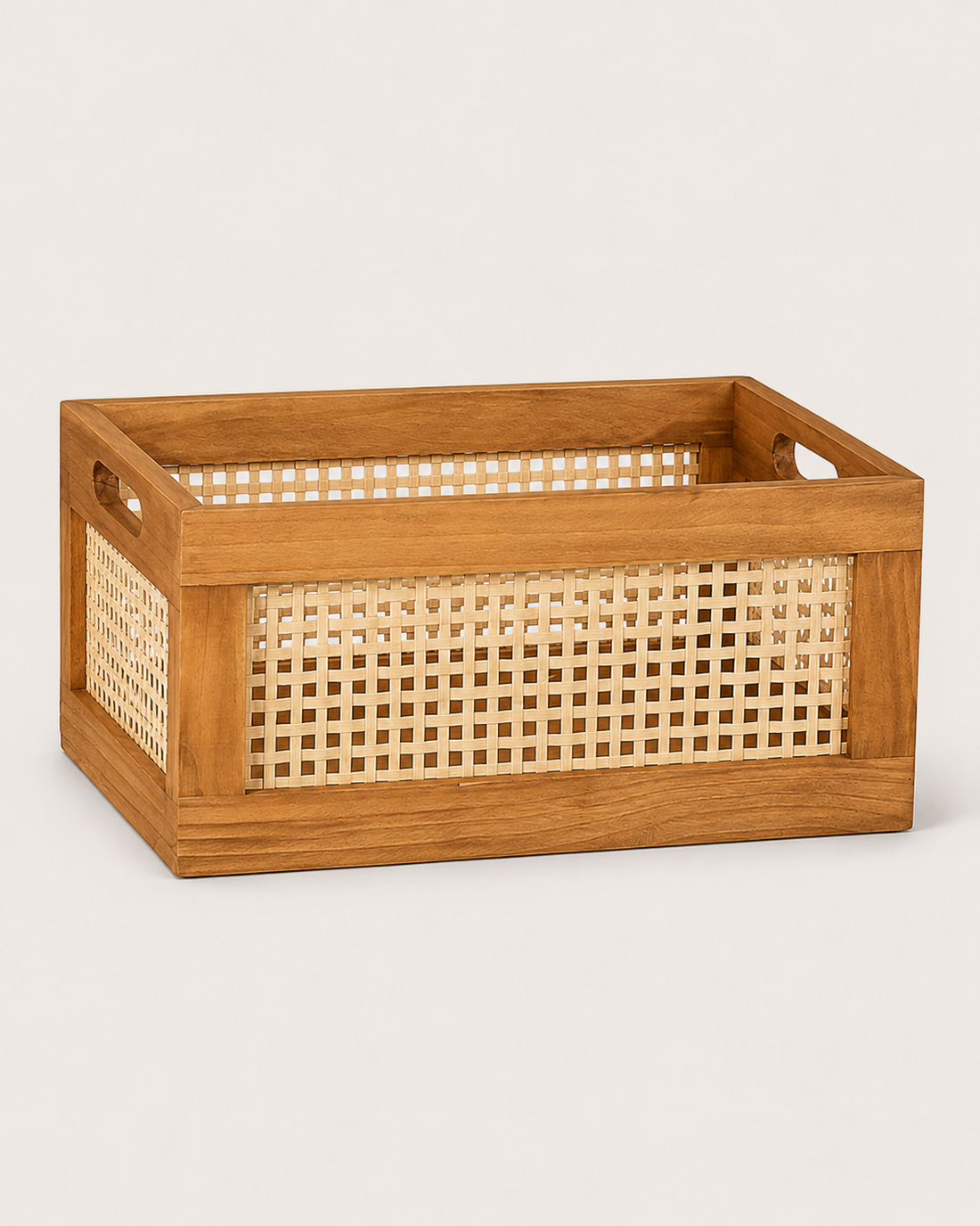 Woven Bamboo Storage Basket on white background