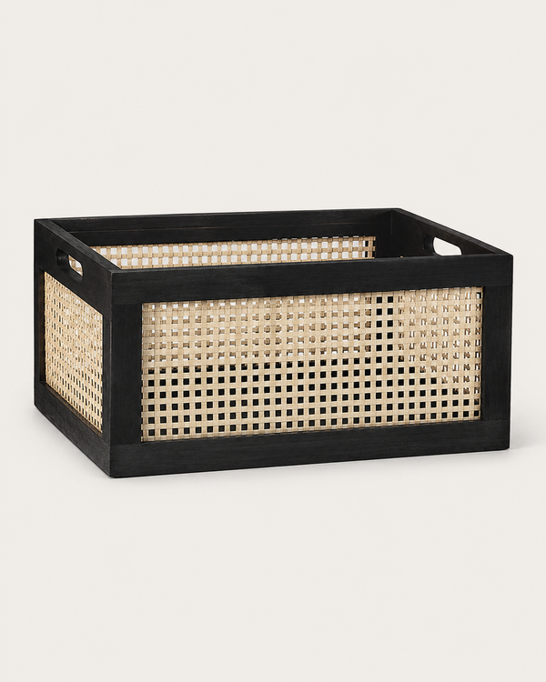 Woven Bamboo Storage Basket on white background