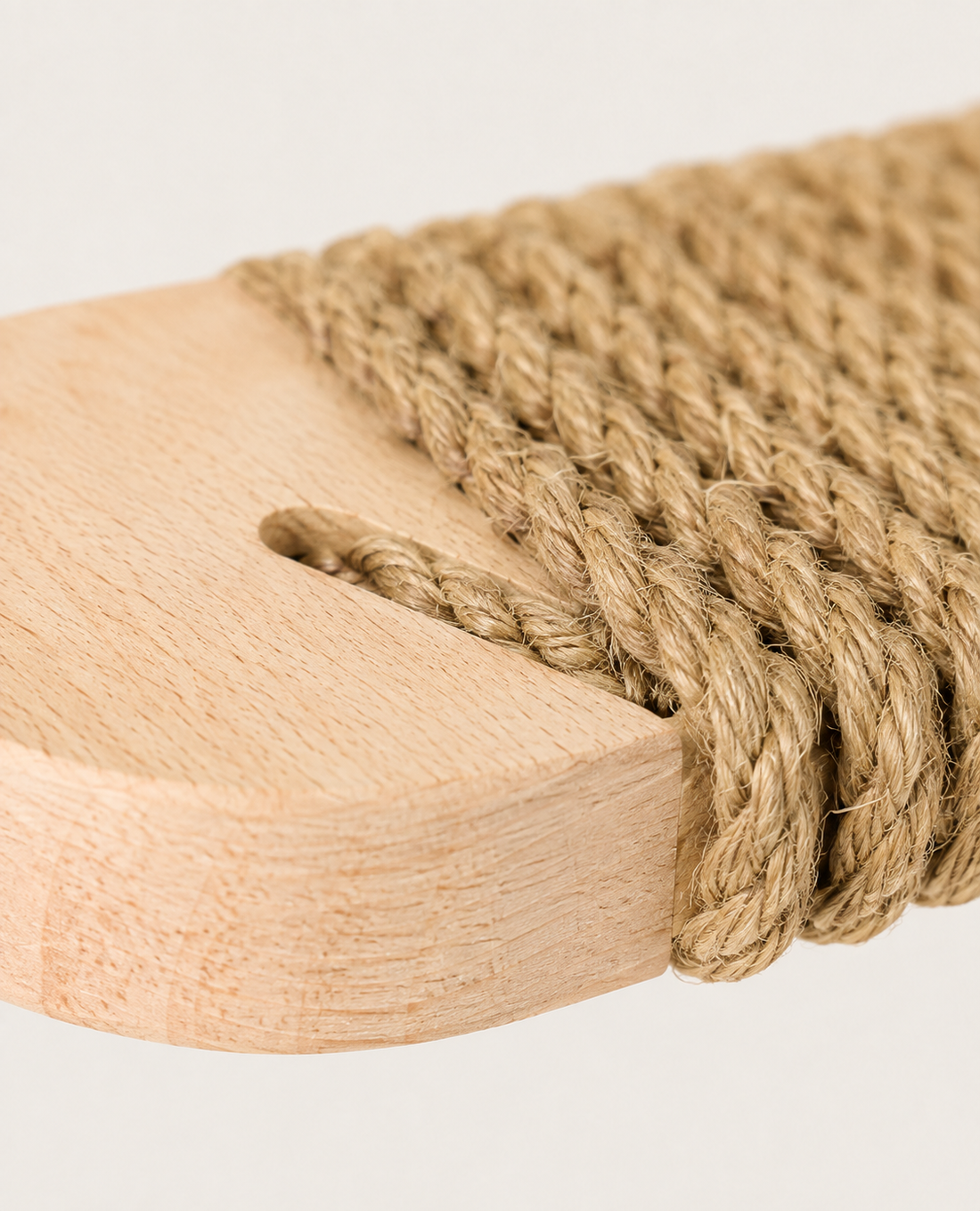 Cat Wall Climbing Set detail — hemp rope wrap and solid wood joinery