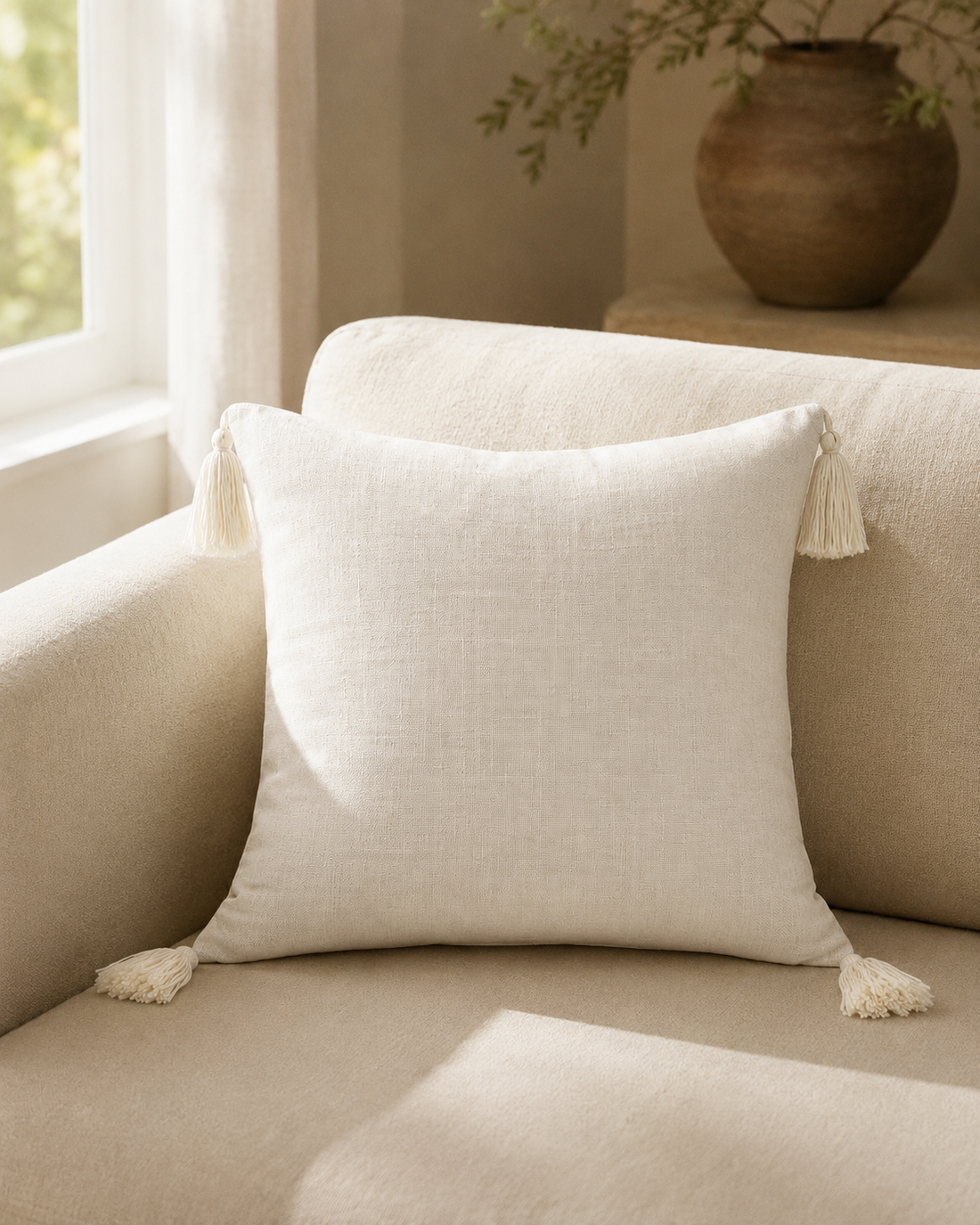 Linen Tassel Cushion Cover