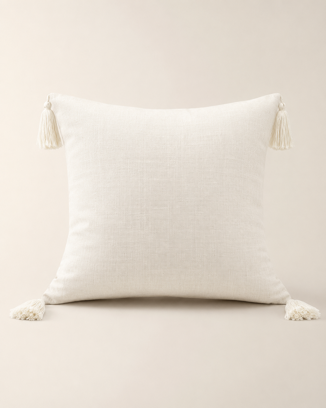 Linen Tassel Cushion Cover on white background