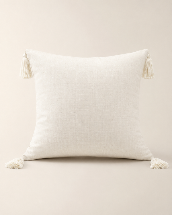 Linen Tassel Cushion Cover on white background