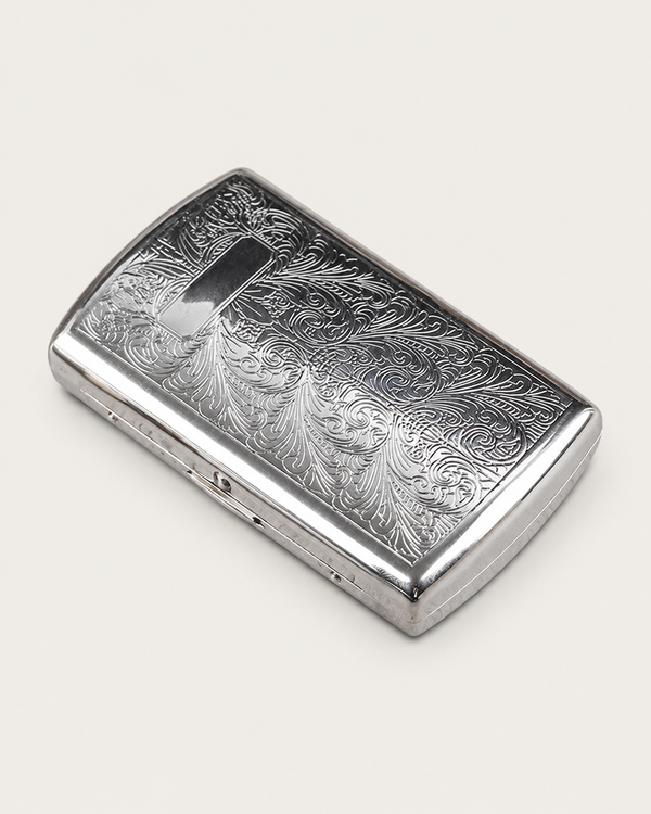 Engraved Chrome Cigarette Case on white background