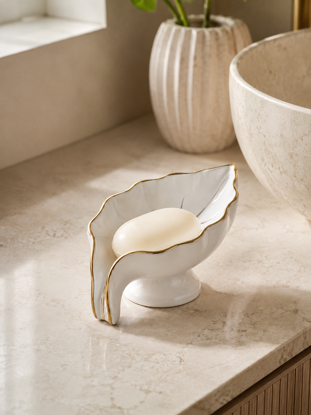 Leaf Ceramic Soap Dish - lifestyle