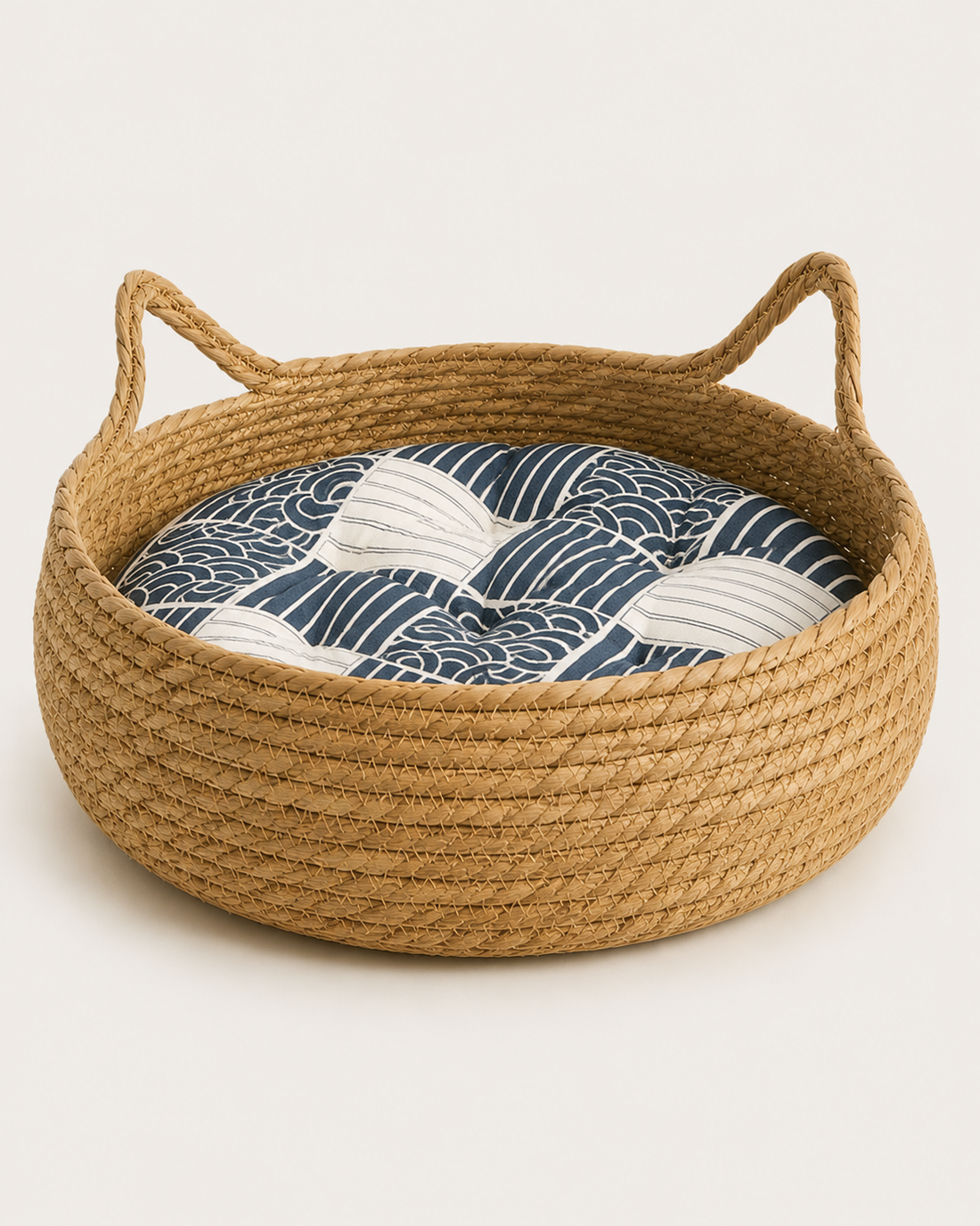 Rattan Cat Bed - Blue with cushion