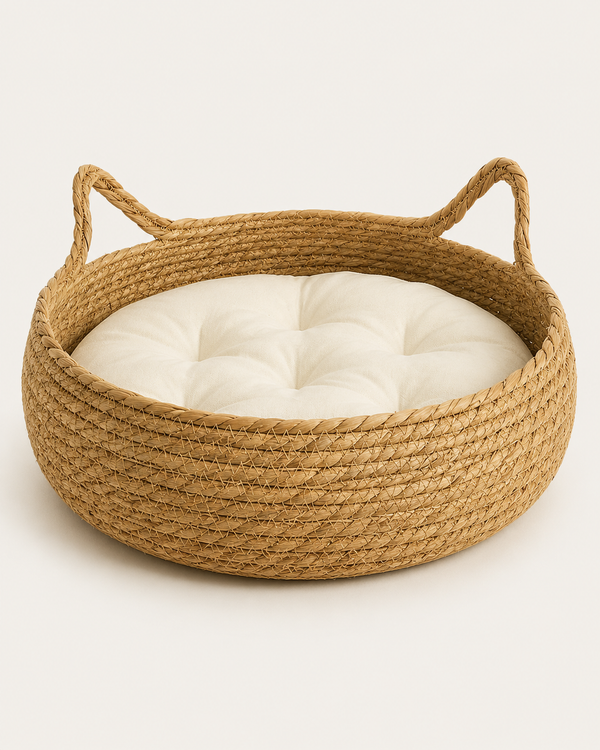Rattan Cat Bed - White with cushion