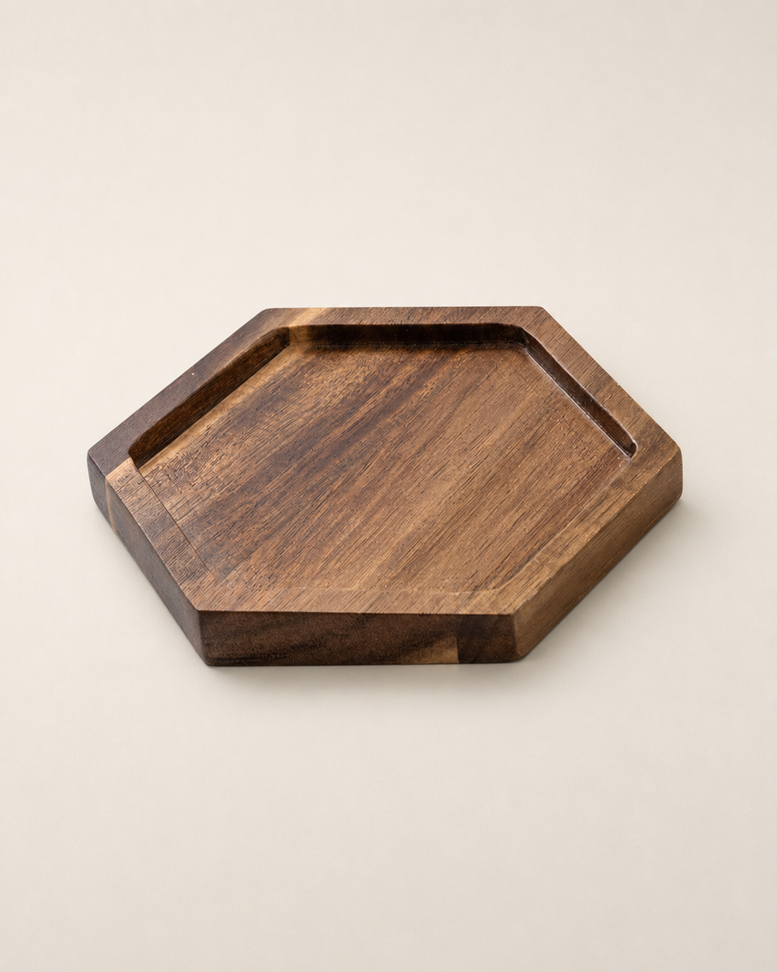Acacia Wood Serving Tray, Hexagonal on white background