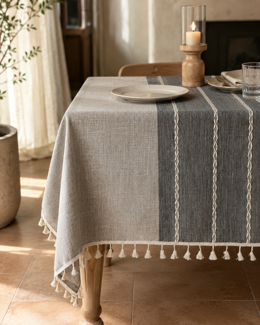 Tasseled Linen Tablecloth - lifestyle