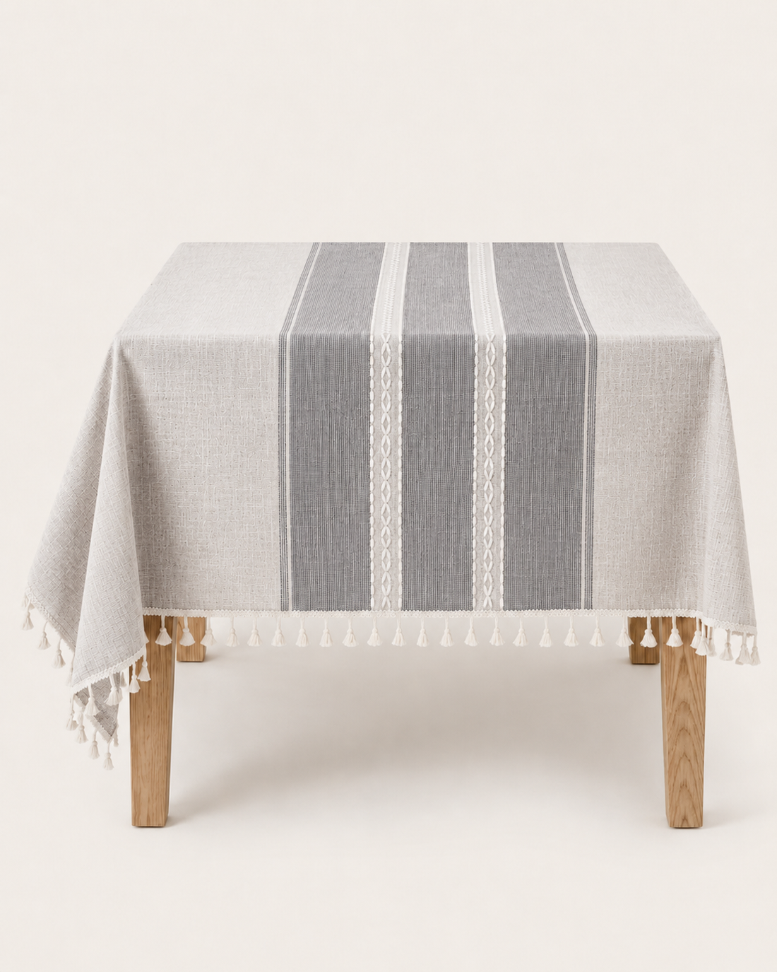Tasseled Linen Tablecloth - First Snow Grey