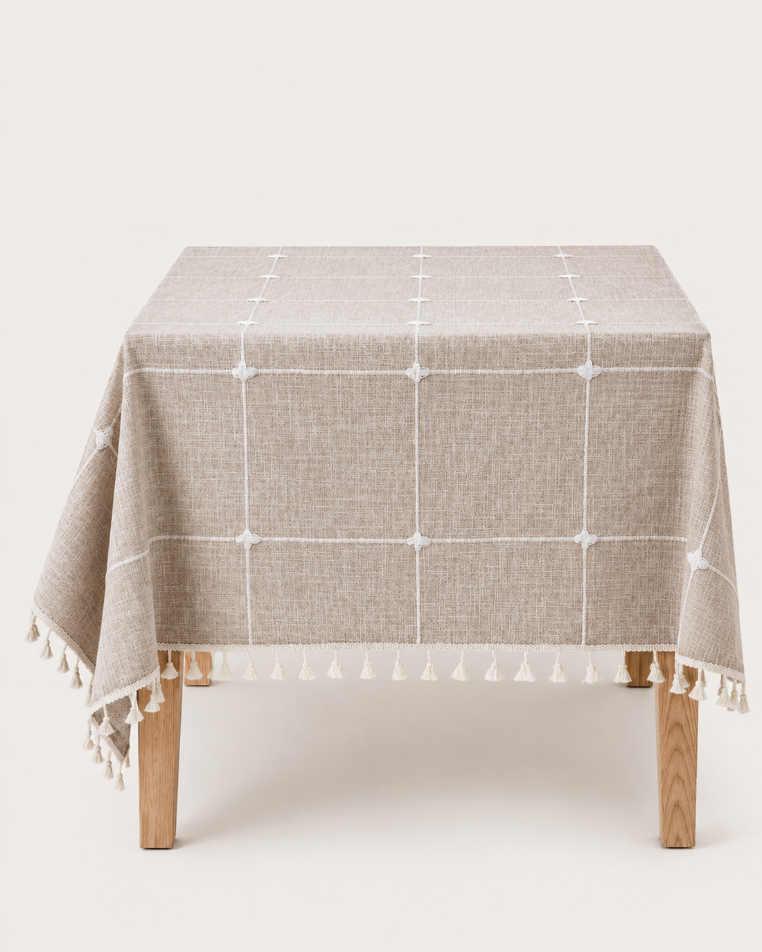 Tasseled Linen Tablecloth - Hibiscus Coffee