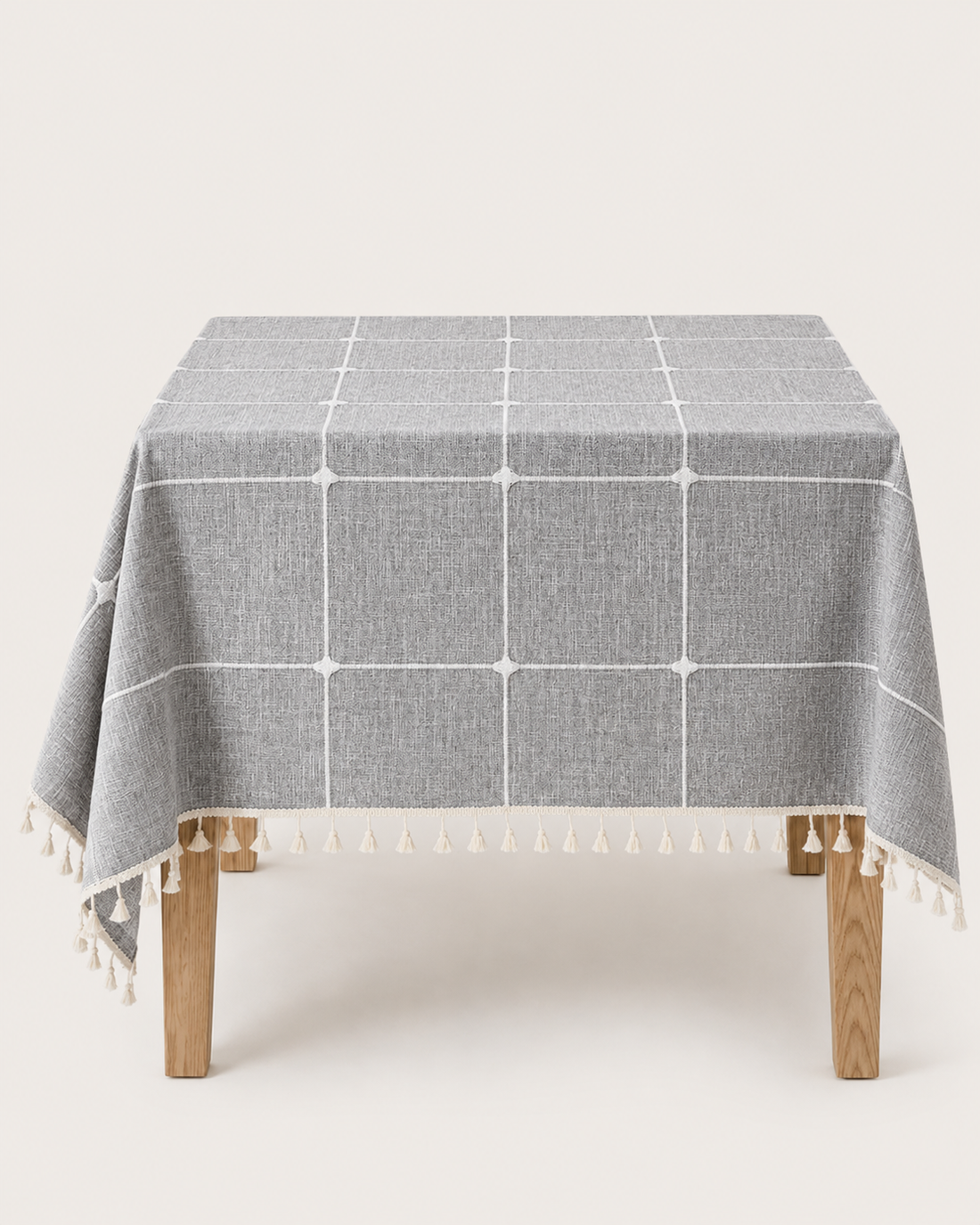 Tasseled Linen Tablecloth - Hibiscus Grey