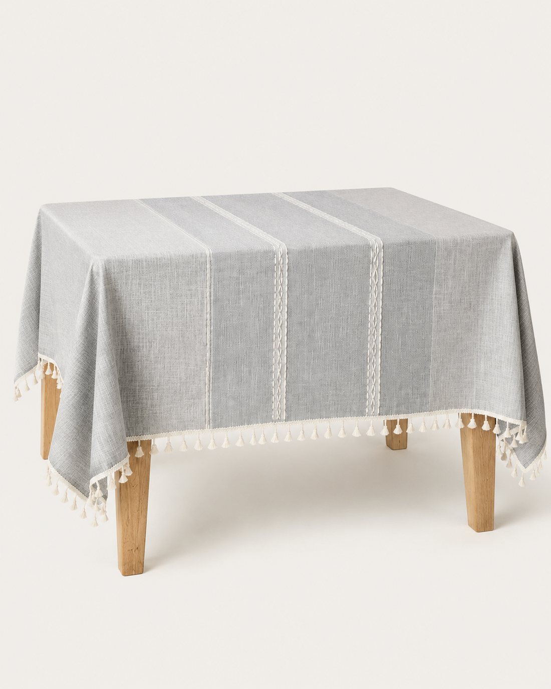 Tasseled Linen Tablecloth - Su Xia Grey
