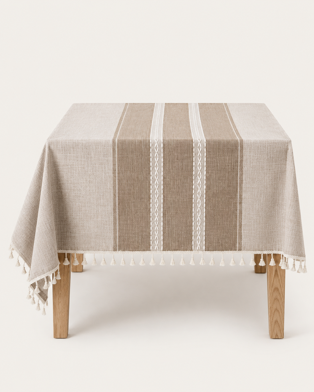 Tasseled Linen Tablecloth - Early Autumn Coffee