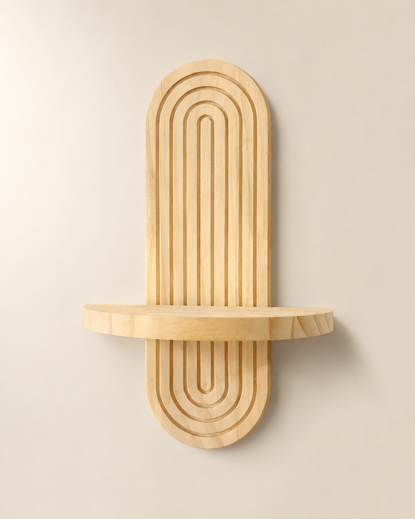 Solid Wood Wall Display Shelf on white background