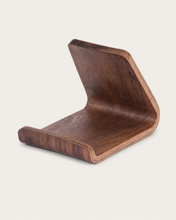 Walnut Phone Stand on white background